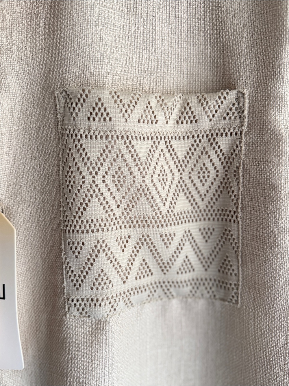 Malibu Beige Short Sleeve Button-Up Knit Shirt with Geometric Texture - Picture 4 of 5